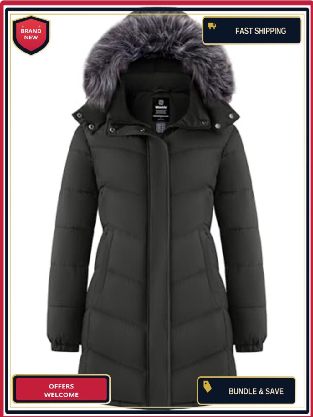 Women's Long Hooded Quilted Puffer Jacket Waterproof Winter Coat